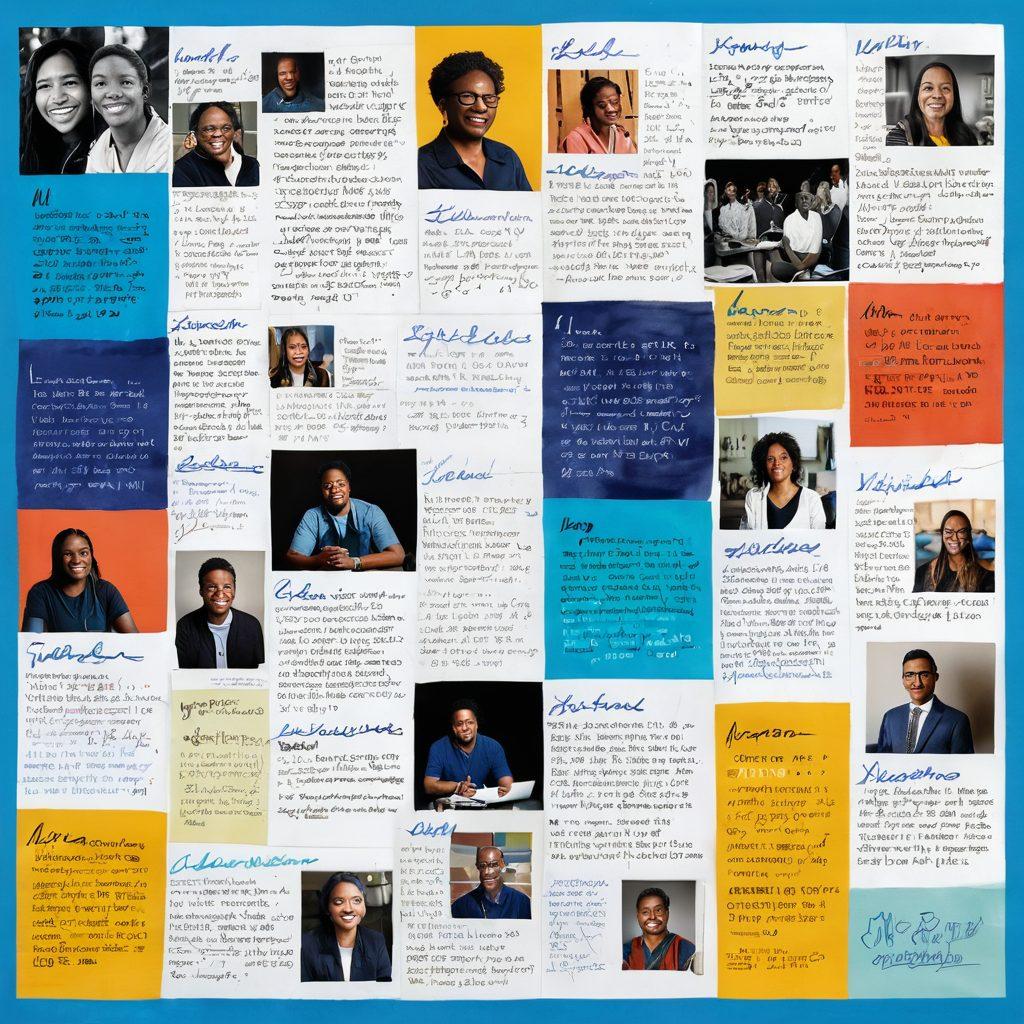 A dynamic collage of a personal journal with handwritten notes, transitioning into a vibrant digital screen showcasing diverse voices and stories from Alief’s community. Elements like diverse people engaging with technology, colorful digital graphics symbolizing connection and sharing, and a background that transitions from warm tones to cool techy blues to represent the journey from personal to public. super-realistic. vibrant colors. 3D.